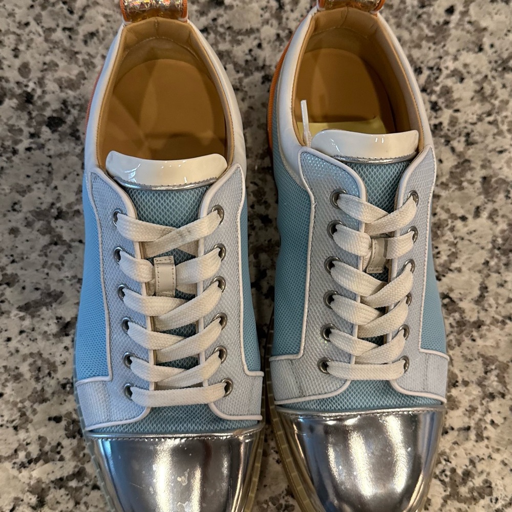 Light Blue Mesh & Silver Cap Toe Sneakers
